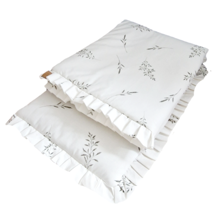 Komplet pościeli z plisowaną falbanką Zielone gałązki