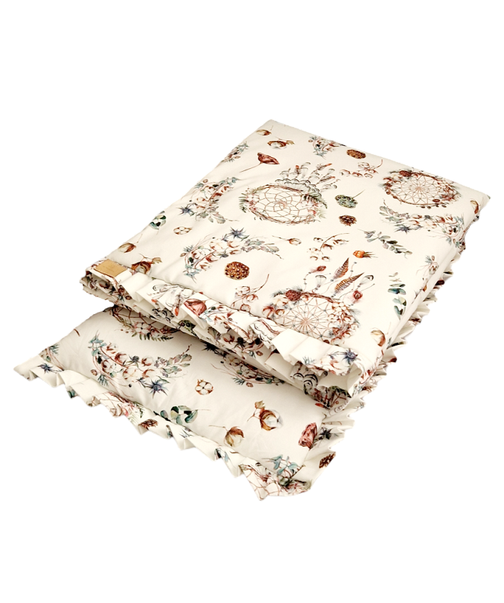 Komplet pościeli z plisowaną falbanką Leśne Łapacze Snów